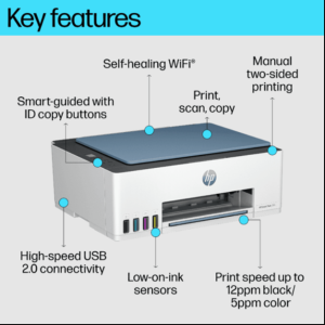 HP Smart Tank 585 All-in-One Printer, Print, Copy and Scan - Wireless and USB Interface - 1F3Y4A